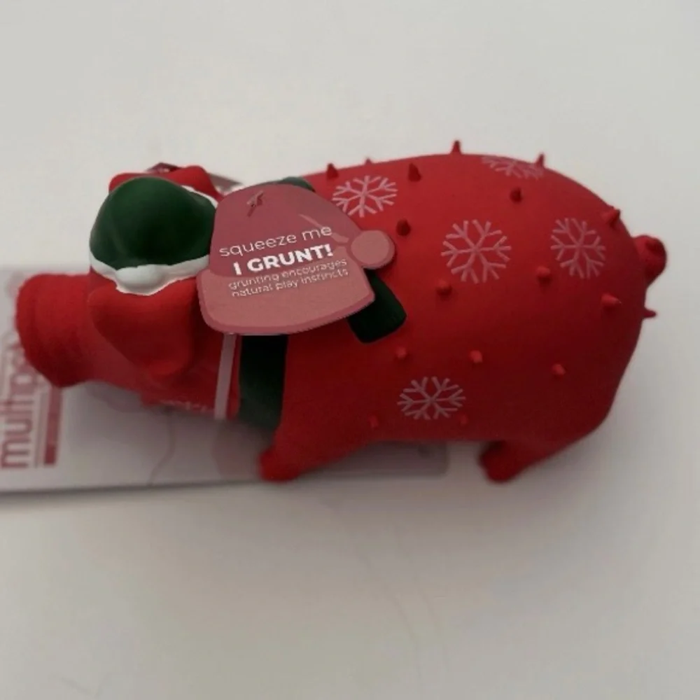 NEW Dog Toy Latex Globlet Grunting Noise Pig Grunts Red & Snowflakes | Multipet